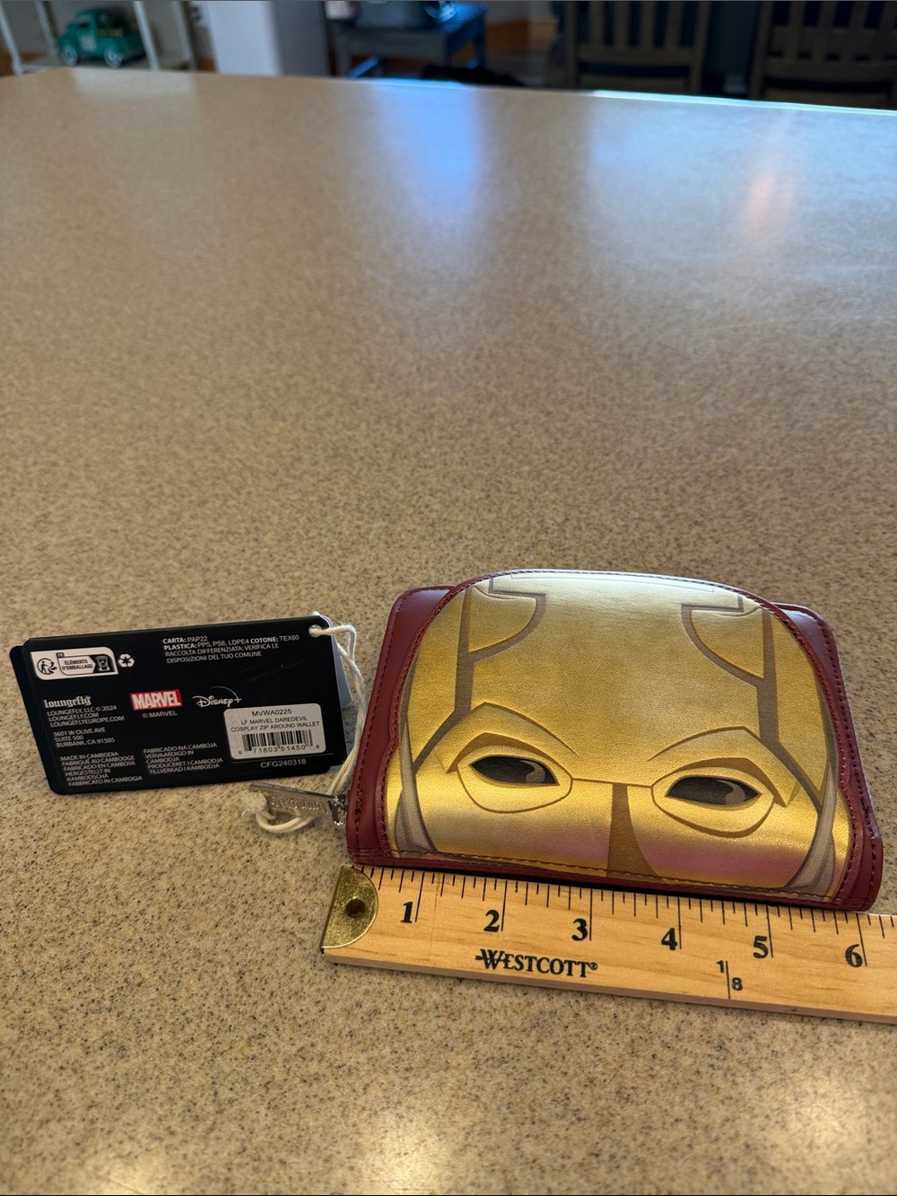 NWT Loungefly Marvel Daredevil Face Zip Wallet - Gold and Burgundy Accents